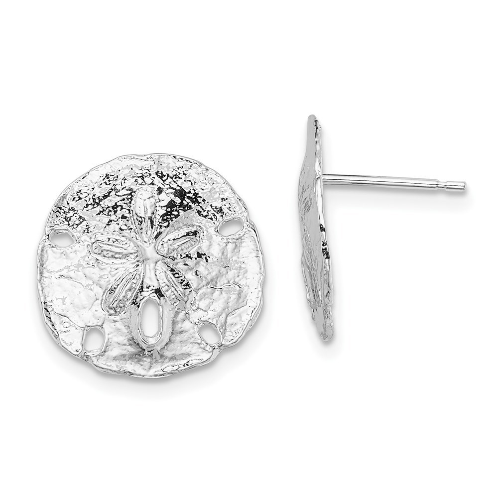 925 Sterling Silver Rhodium-Plated Sand Dollar Post Earrings 16mm X 16mm